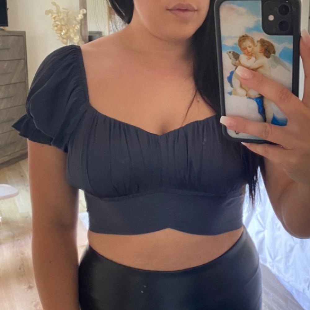 Navy blue silky crop top